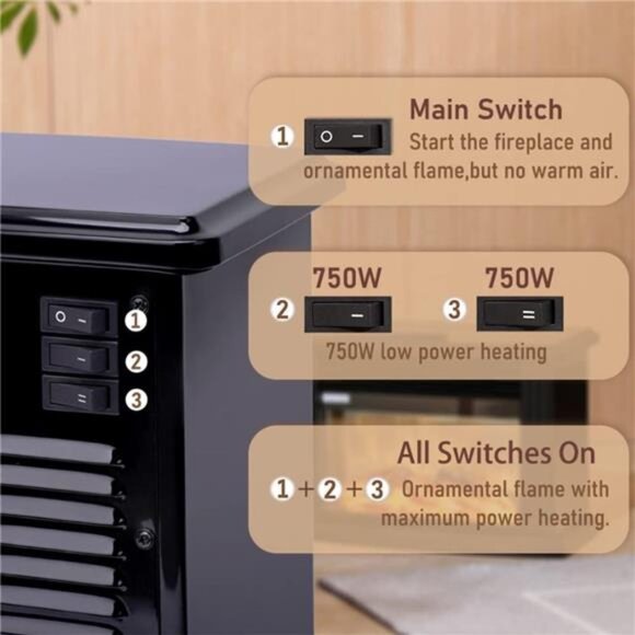 14" Mini Radiators Electric Fireplace Portable Heater, 1500W, Black Metal Frame - Picture 4 of 7